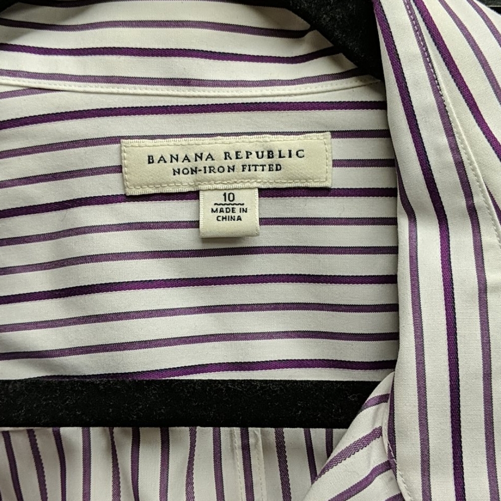 Banana Republic white purple striped buttondown 10 - Picture 2 of 2